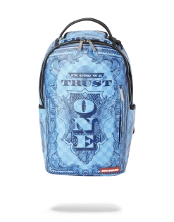 SPRAYGROUND® IN GOD WE TRUST BLUE BACKPACK (ONE OF ONE)