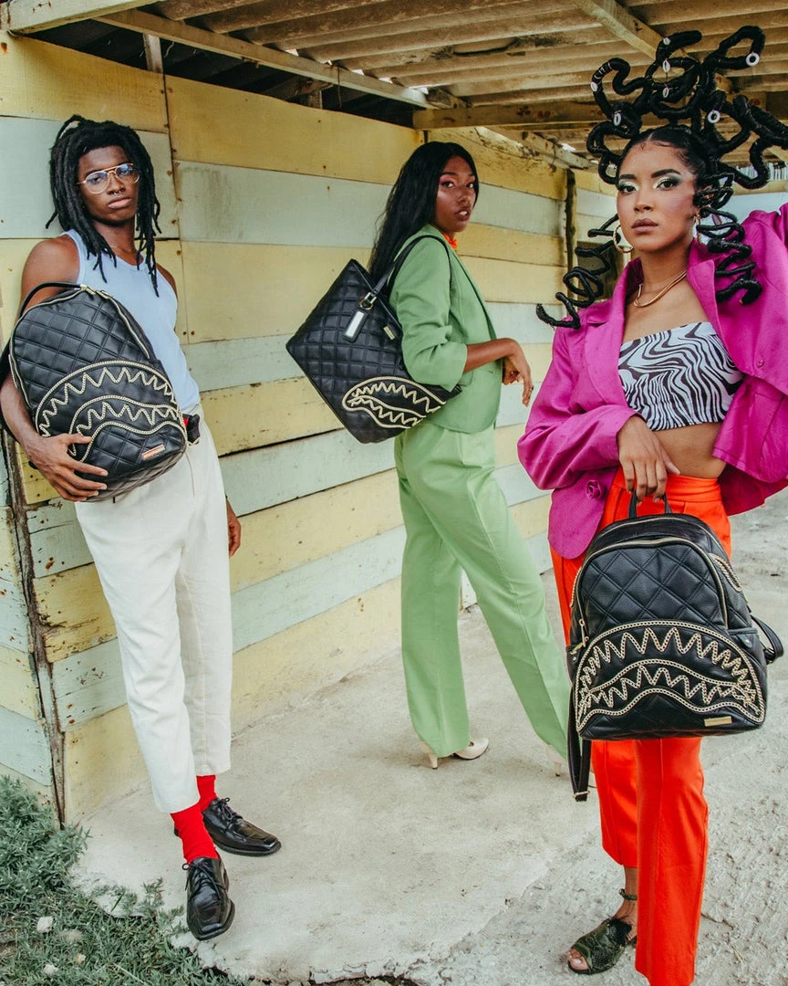 SPRAYGROUND® NOIR QUILT GOLD CHAIN SHARK SAVAGE BACKPACK BAGS SPRAYGROUND® NOIR QUILT GOLD CHAIN SHARK SAVAGE BACKPACK BAGS