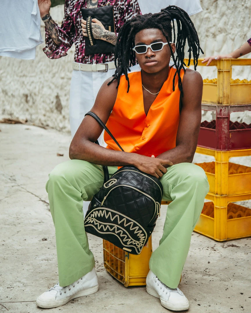 SPRAYGROUND® NOIR QUILT GOLD CHAIN SHARK SAVAGE BACKPACK BAGS SPRAYGROUND® NOIR QUILT GOLD CHAIN SHARK SAVAGE BACKPACK BAGS