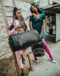 SPRAYGROUND® BAGS NOIR QUILT GOLD CHAIN SHARK DUFFLE