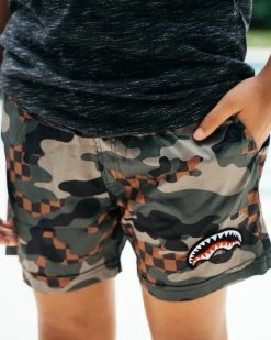 SPRAYGROUND® SWIMWEAR KIDS CAMO CHECKERED SWIM TRUNKS