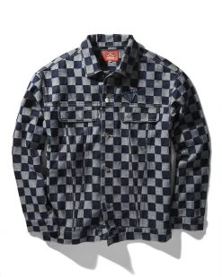 SPRAYGROUND® MONEY BEAR CHECK DENIM JACKET (NAVY)