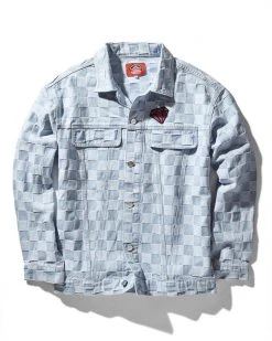 SPRAYGROUND® MONEY BEAR CHECK DENIM JACKET (LT BLUE)