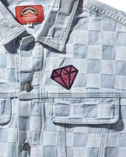 SPRAYGROUND® MONEY BEAR CHECK DENIM JACKET (LT BLUE)