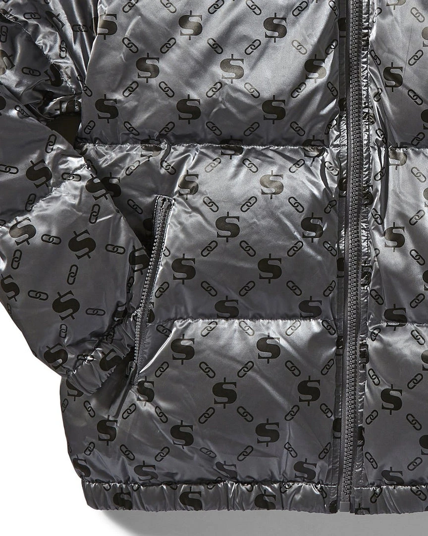 SPRAYGROUND® MONEYGRAM PUFFER JACKET (PLATINUM) APPAREL+GEAR SPRAYGROUND® MONEYGRAM PUFFER JACKET (PLATINUM) APPAREL+GEAR