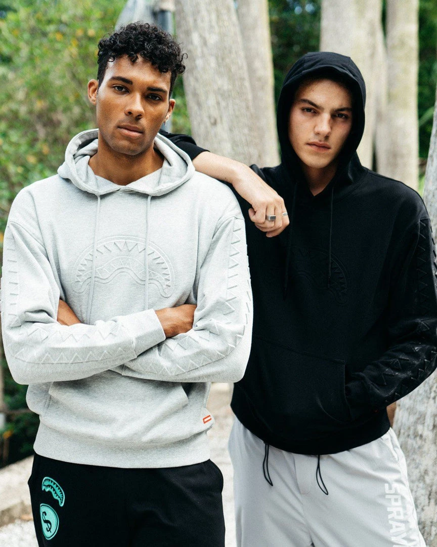 SPRAYGROUND® EMBOSSED SHARK HOODY (GRAY) APPAREL+GEAR SPRAYGROUND® EMBOSSED SHARK HOODY (GRAY) APPAREL+GEAR