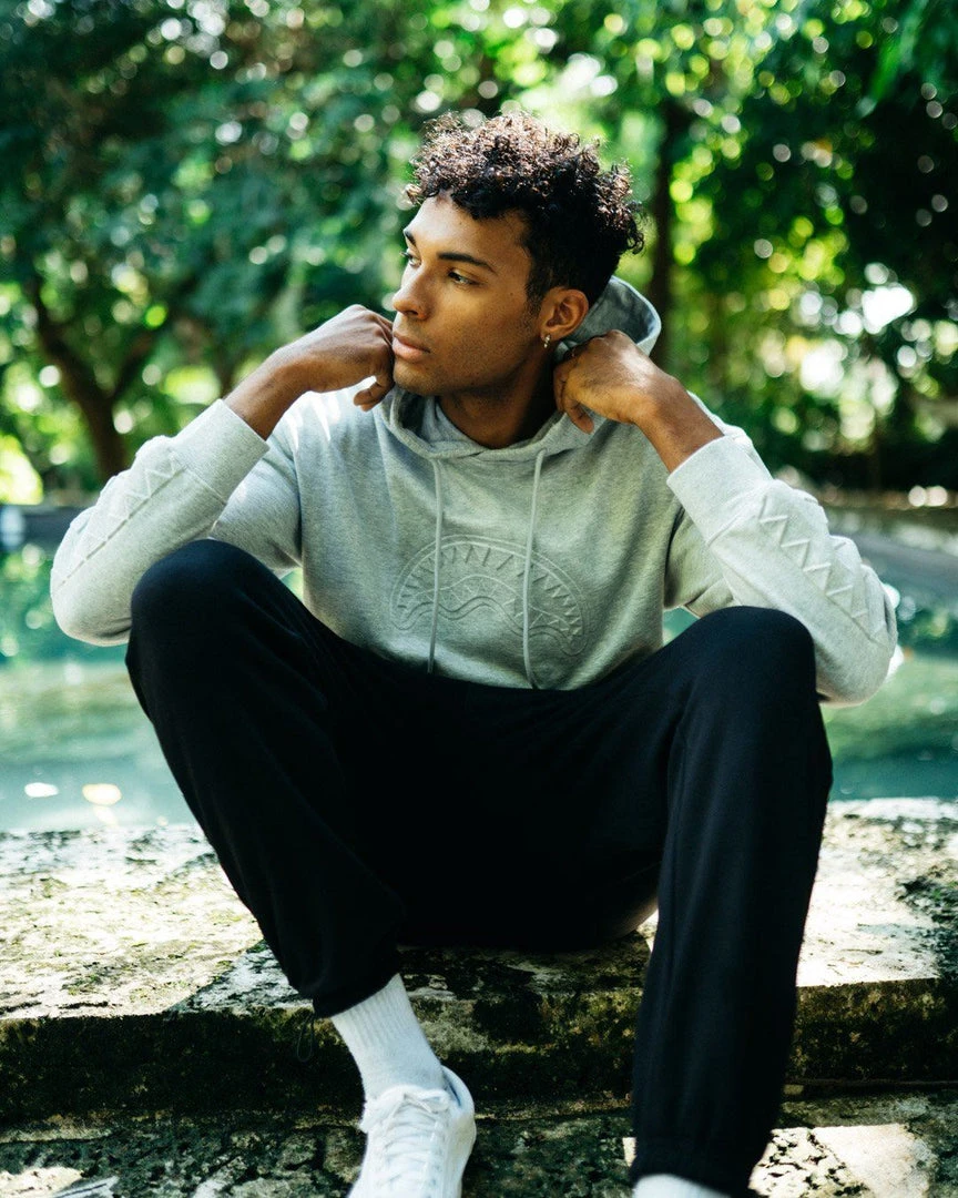 SPRAYGROUND® EMBOSSED SHARK HOODY (GRAY) APPAREL+GEAR SPRAYGROUND® EMBOSSED SHARK HOODY (GRAY) APPAREL+GEAR