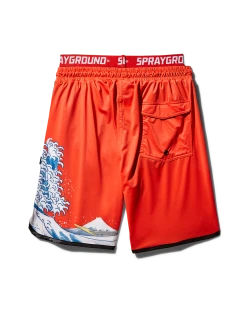 SPRAYGROUND® JAPAN WAVE CORTO SWIM TRUNKS (RED) SWIMWEAR