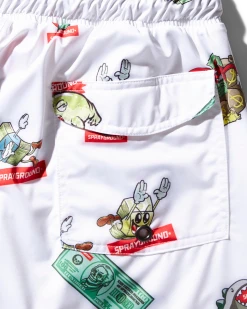 SPRAYGROUND® PATCH ALL-IN CORTO SWIM TRUNKS (WHITE) SWIMWEAR