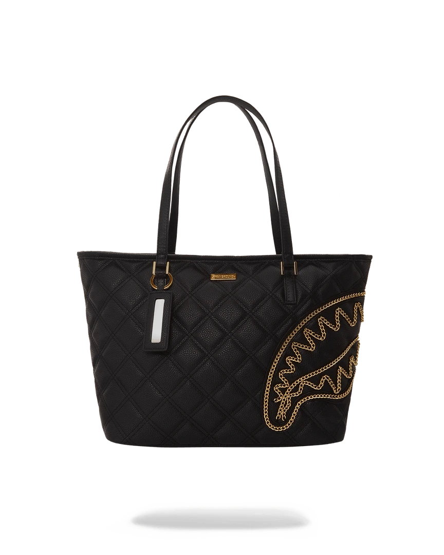 SPRAYGROUND® BAGS NOIR QUILT GOLD CHAIN SHARK TOTE SPRAYGROUND® BAGS NOIR QUILT GOLD CHAIN SHARK TOTE
