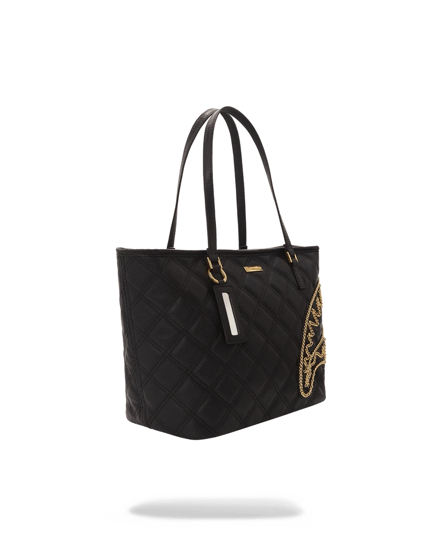 SPRAYGROUND® BAGS NOIR QUILT GOLD CHAIN SHARK TOTE SPRAYGROUND® BAGS NOIR QUILT GOLD CHAIN SHARK TOTE