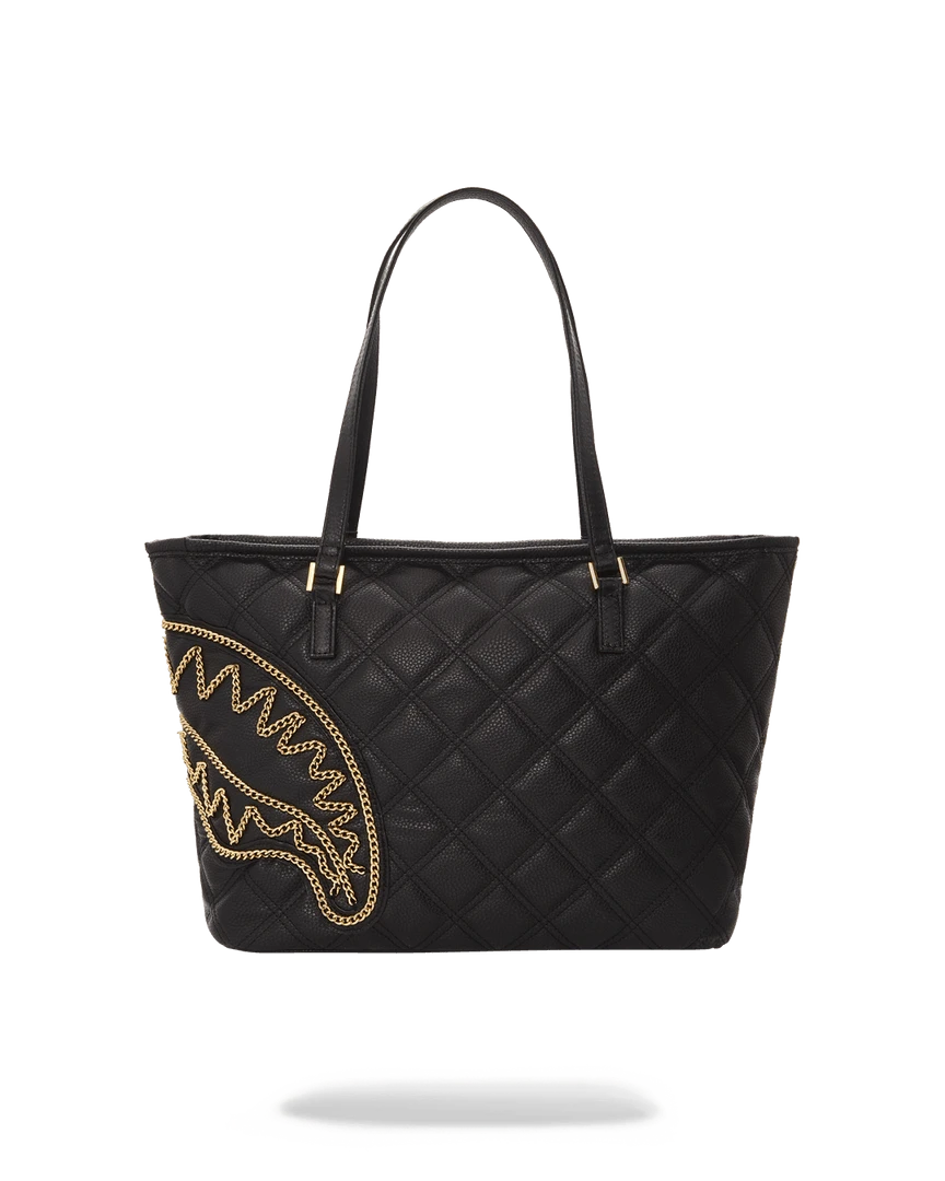SPRAYGROUND® BAGS NOIR QUILT GOLD CHAIN SHARK TOTE SPRAYGROUND® BAGS NOIR QUILT GOLD CHAIN SHARK TOTE