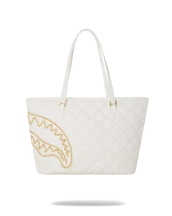 SPRAYGROUND® RIVIERA LE BLANC GOLD CHAIN SHARK TOTE 16 SPRAYGROUND® RIVIERA LE BLANC GOLD CHAIN SHARK TOTE