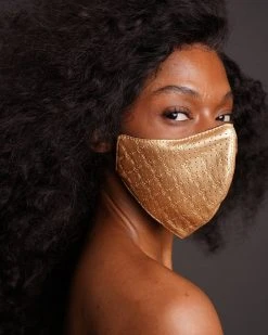 SPRAYGROUND® FACE MASKS GOLD MONEYGRAM VEGAN LEATHER FACE MASK