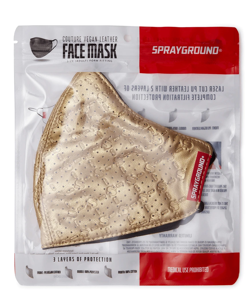 SPRAYGROUND® FACE MASKS GOLD MONEYGRAM VEGAN LEATHER FACE MASK 6 SPRAYGROUND® FACE MASKS GOLD MONEYGRAM VEGAN LEATHER FACE MASK