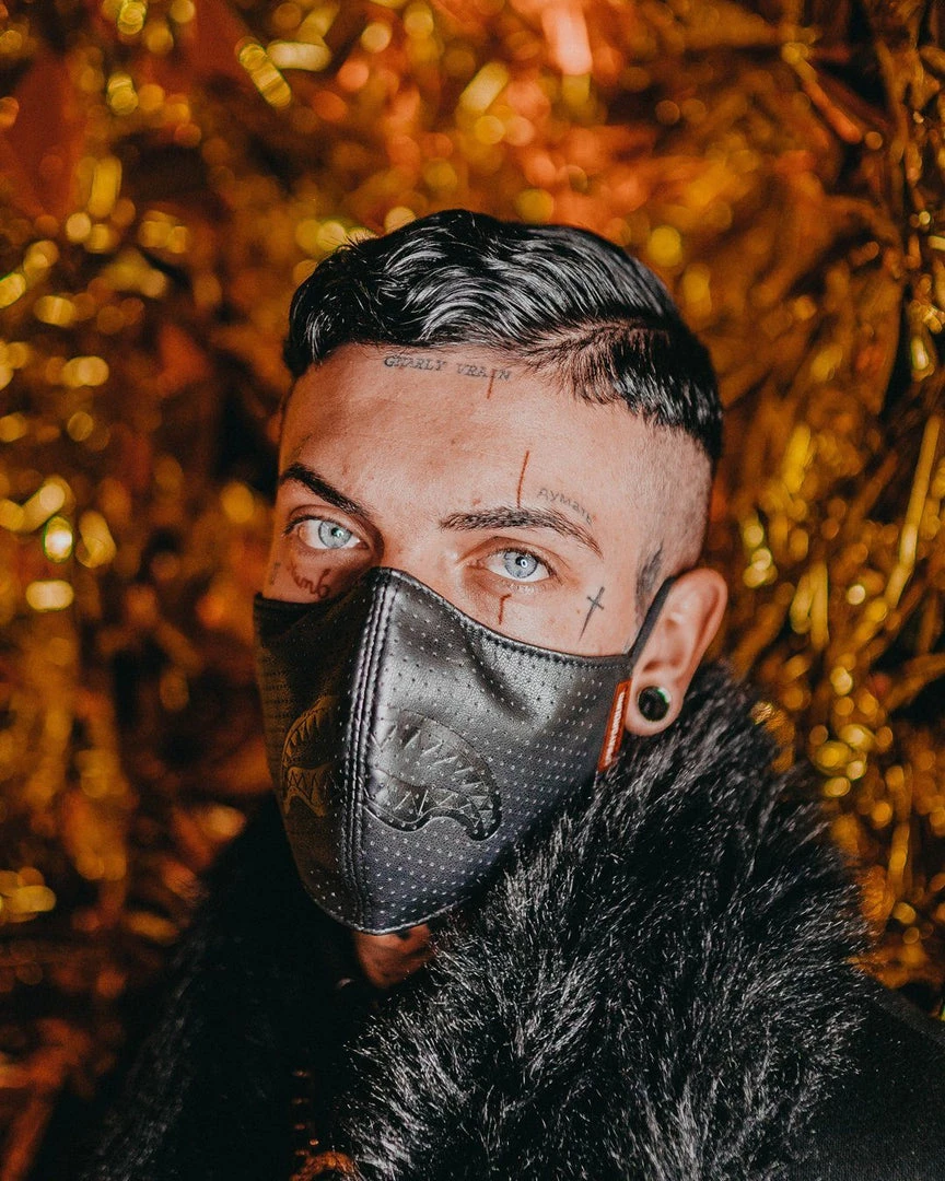 SPRAYGROUND® MIDNIGHT SHARK VEGAN LEATHER FACEMASK FACE MASKS SPRAYGROUND® MIDNIGHT SHARK VEGAN LEATHER FACEMASK FACE MASKS