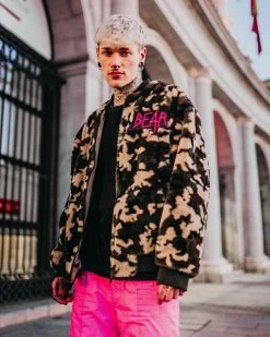 SPRAYGROUND® CAMO BEAR BOMBER FLEECE JACKET APPAREL+GEAR